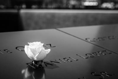 New York - Manhattan - White rose at 9/11 Memorial